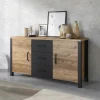 Garnero Arredamenti Credenza 147x79h cm 2 ante 3 cassetti moderna quercia nero opaco Nebraska Sale