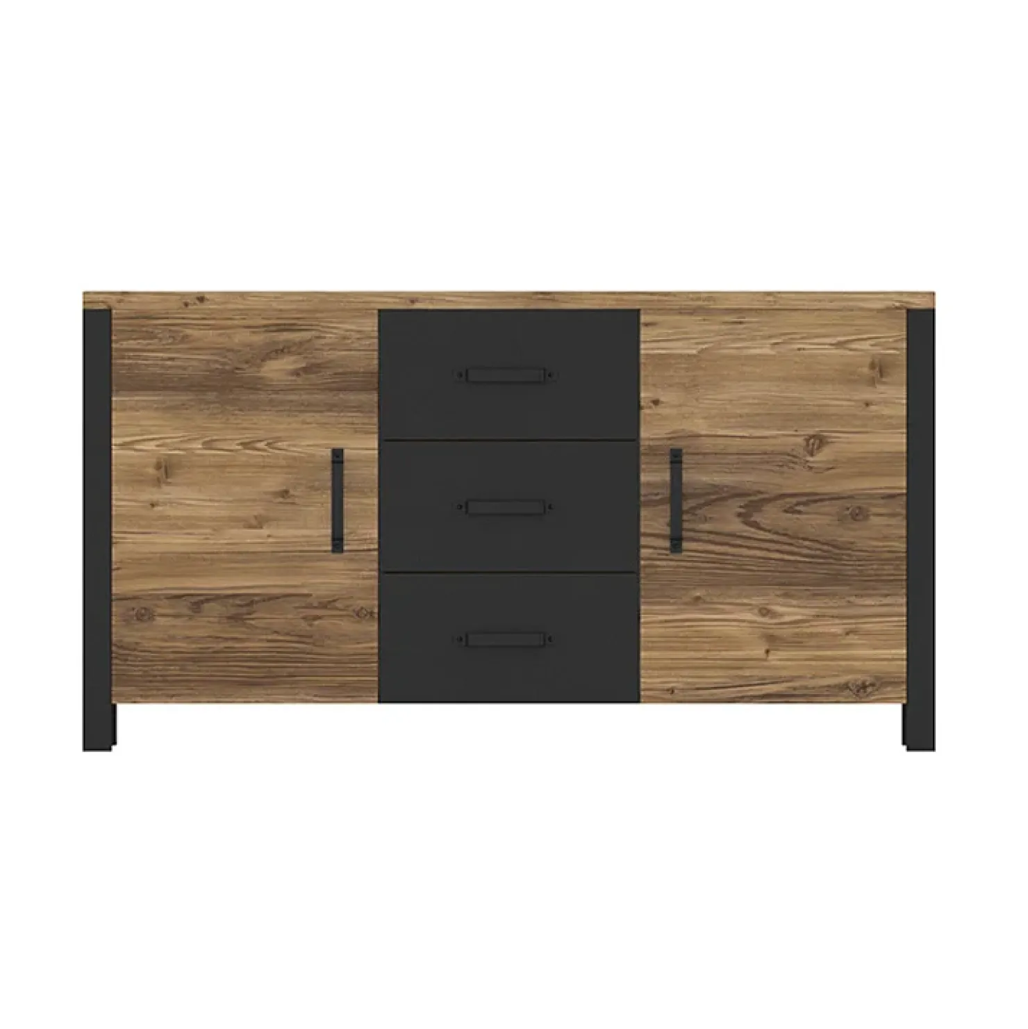 Garnero Arredamenti Credenza 147x79h cm 2 ante 3 cassetti moderna quercia nero opaco Nebraska Sale