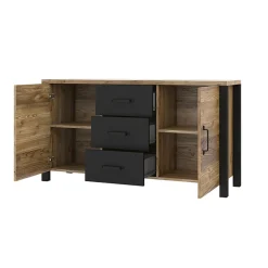 Garnero Arredamenti Credenza 147x79h cm 2 ante 3 cassetti moderna quercia nero opaco Nebraska Sale