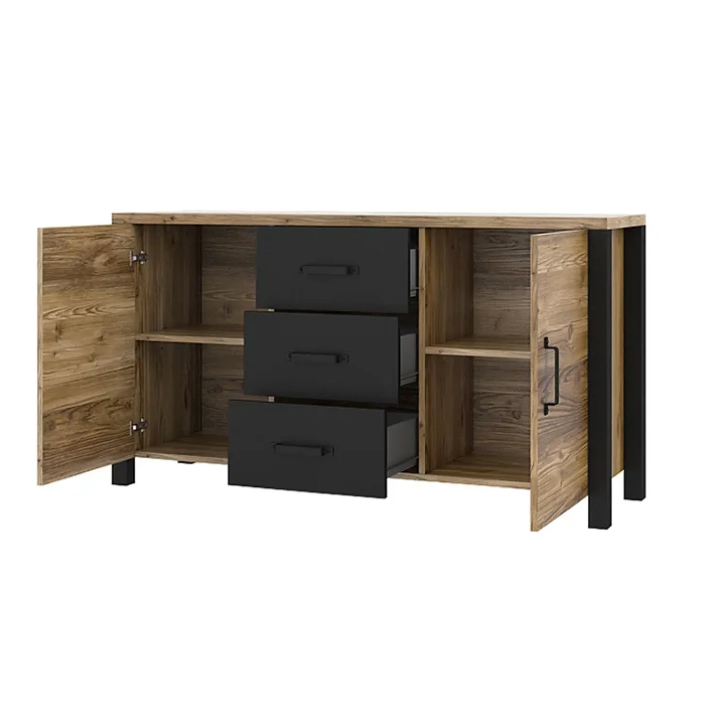 Garnero Arredamenti Credenza 147x79h cm 2 ante 3 cassetti moderna quercia nero opaco Nebraska Sale