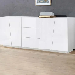 Garnero Arredamenti Credenza 220x86h cm 4 ante 3 cassetti Candia Gihome® Bianco Lucido Best
