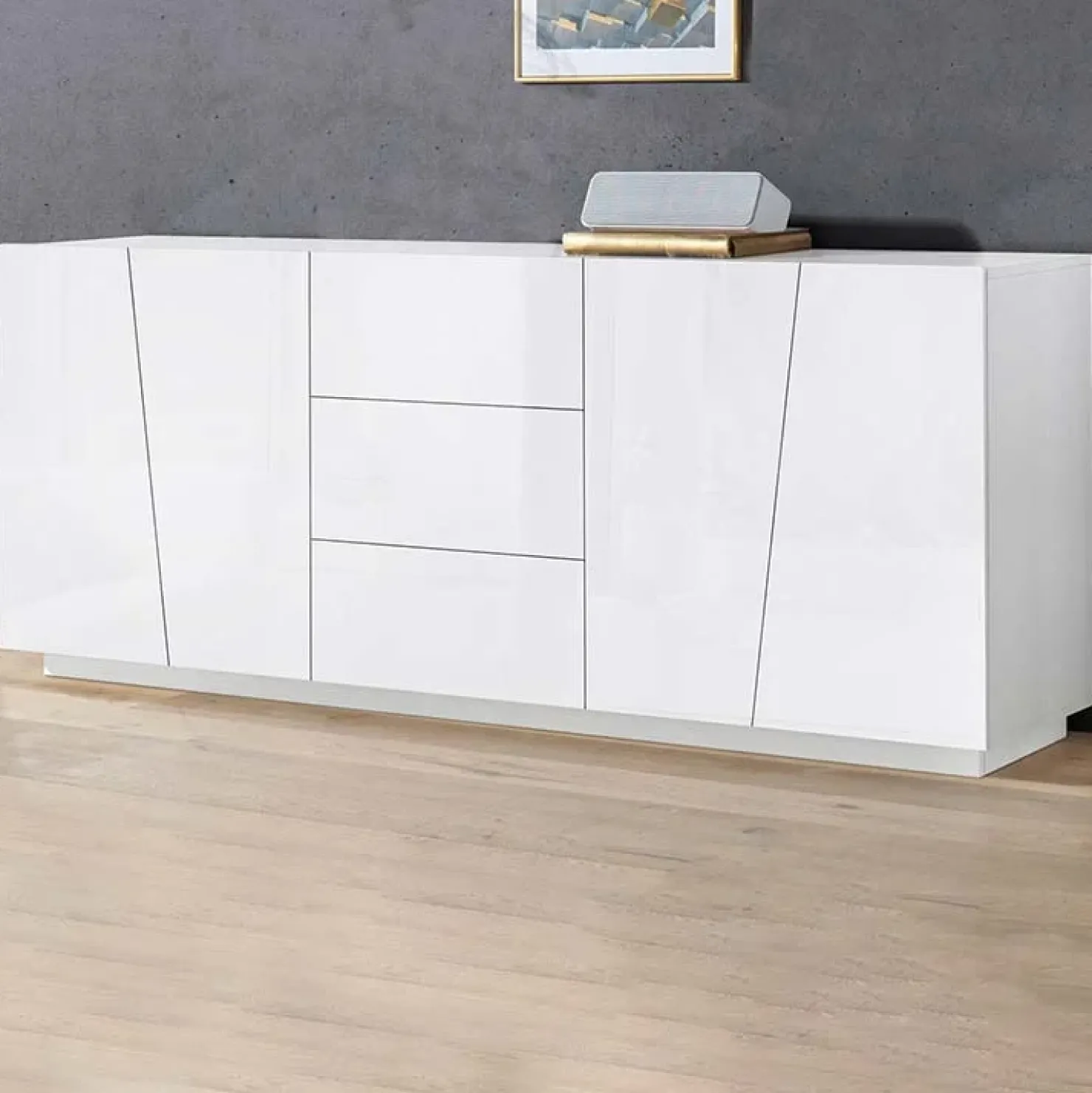 Garnero Arredamenti Credenza 220x86h cm 4 ante 3 cassetti Candia Gihome® Bianco Lucido Best