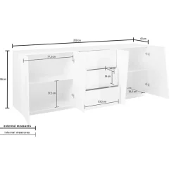 Garnero Arredamenti Credenza 220x86h cm 4 ante 3 cassetti Candia Gihome® Bianco Lucido Best