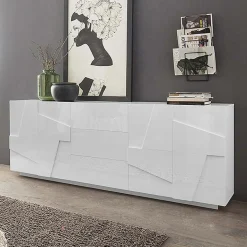Garnero Arredamenti Credenza 224x86h cm 4 ante 3 cassetti moderna Zenzero Gihome® Bianco Lucido Clearance