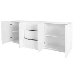 Garnero Arredamenti Credenza 224x86h cm 4 ante 3 cassetti moderna Zenzero Gihome® Bianco Lucido Clearance