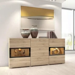 Garnero Arredamenti Credenza 132x70h cm 2 ante 3 cassetti moderna nero Emotion Gihome® Rovere Clearance