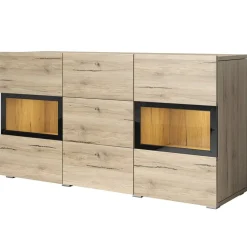 Garnero Arredamenti Credenza 132x70h cm 2 ante 3 cassetti moderna nero Emotion Gihome® Rovere Clearance