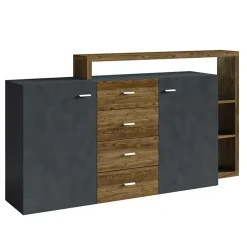 Garnero Arredamenti Credenza 180x97h cm 2 ante 4 cassetti moderna antracite spatolato noce Megan Gihome® Noce - Antracite Best
