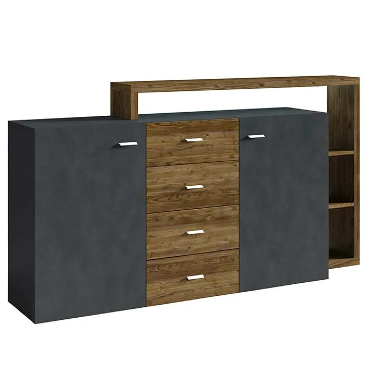 Garnero Arredamenti Credenza 180x97h cm 2 ante 4 cassetti moderna antracite spatolato noce Megan Gihome® Noce - Antracite Best