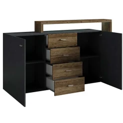 Garnero Arredamenti Credenza 180x97h cm 2 ante 4 cassetti moderna antracite spatolato noce Megan Gihome® Noce - Antracite Best