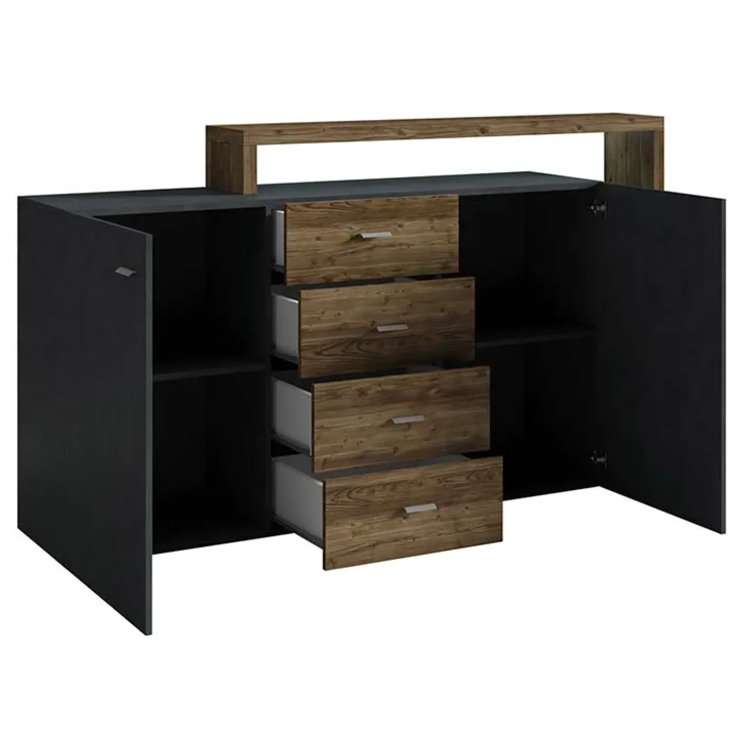 Garnero Arredamenti Credenza 180x97h cm 2 ante 4 cassetti moderna antracite spatolato noce Megan Gihome® Noce - Antracite Best