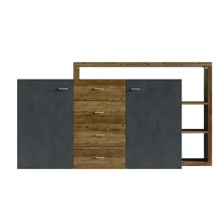 Garnero Arredamenti Credenza 180x97h cm 2 ante 4 cassetti moderna antracite spatolato noce Megan Gihome® Noce - Antracite Best