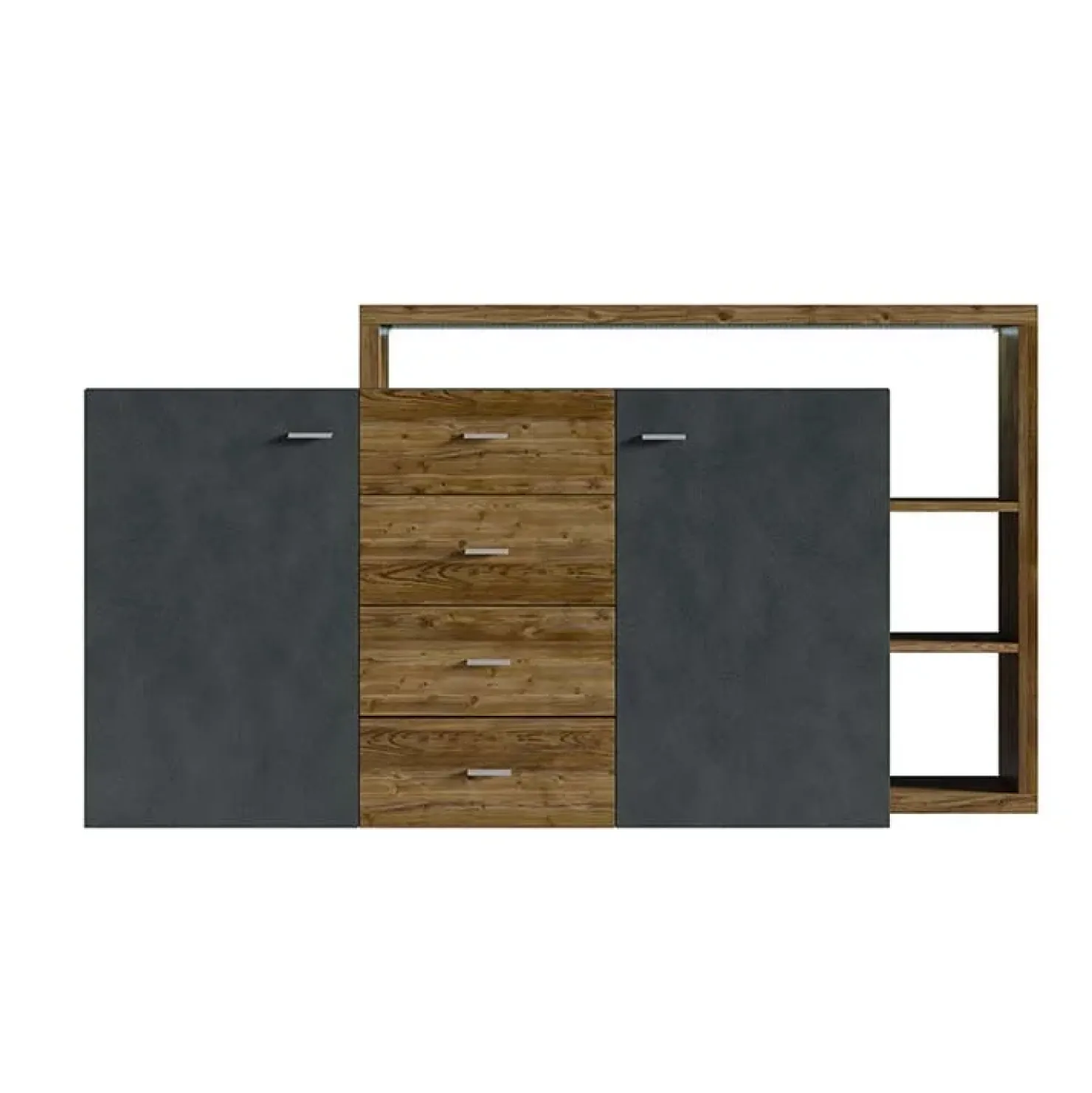 Garnero Arredamenti Credenza 180x97h cm 2 ante 4 cassetti moderna antracite spatolato noce Megan Gihome® Noce - Antracite Best