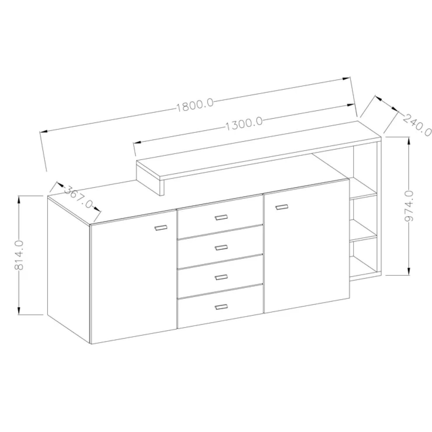Garnero Arredamenti Credenza 180x97h cm 2 ante 4 cassetti moderna antracite spatolato noce Megan Gihome® Noce - Antracite Best
