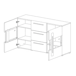 Garnero Arredamenti Credenza 180x103h cm 2 ante 3 cassetti con vetrinetta moderna nero Maiorca Rovere New