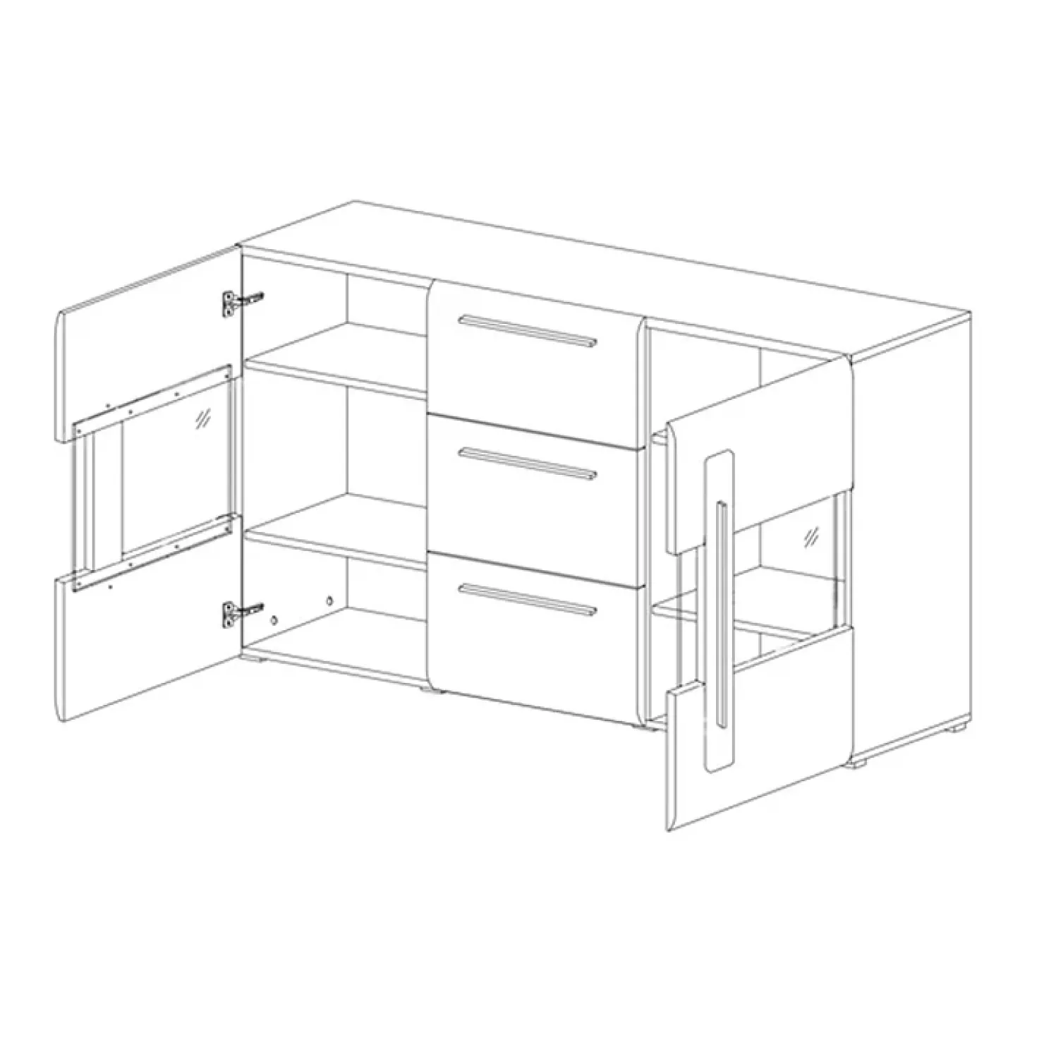 Garnero Arredamenti Credenza 180x103h cm 2 ante 3 cassetti con vetrinetta moderna nero Maiorca Rovere New