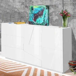 Garnero Arredamenti Credenza 143x86h cm 2 ante 3 cassetti moderna Zenzero Gihome® Bianco Lucido Hot