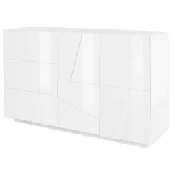 Garnero Arredamenti Credenza 143x86h cm 2 ante 3 cassetti moderna Zenzero Gihome® Bianco Lucido Hot