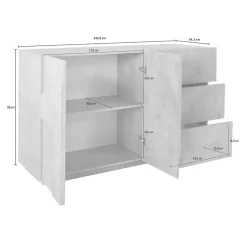 Garnero Arredamenti Credenza 143x86h cm 2 ante 3 cassetti moderna Zenzero Gihome® Bianco Lucido Hot