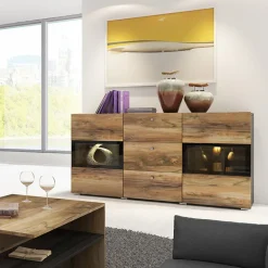 Garnero Arredamenti Credenza 132x70h cm 2 ante 3 cassetti noce antico nero frassinato Emotion Gihome® Nero Frassinato - Noce