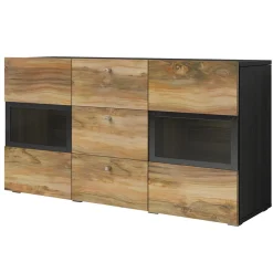 Garnero Arredamenti Credenza 132x70h cm 2 ante 3 cassetti noce antico nero frassinato Emotion Gihome® Nero Frassinato - Noce
