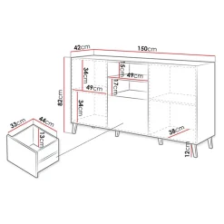 Garnero Arredamenti Credenza 150x82h cm 2 ante 1 cassetto moderna decorato nero lucido Placida Hot