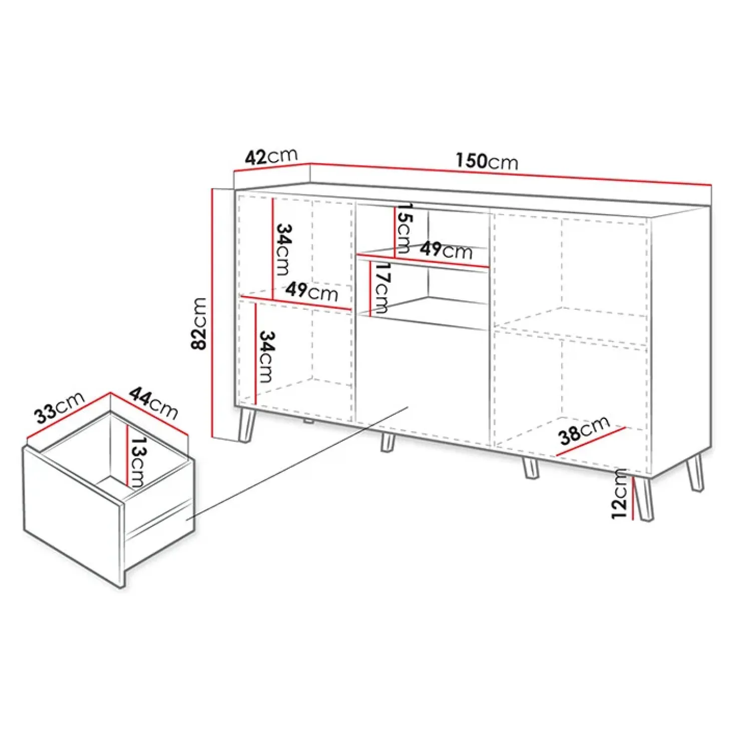 Garnero Arredamenti Credenza 150x82h cm 2 ante 1 cassetto moderna decorato nero lucido Placida Hot