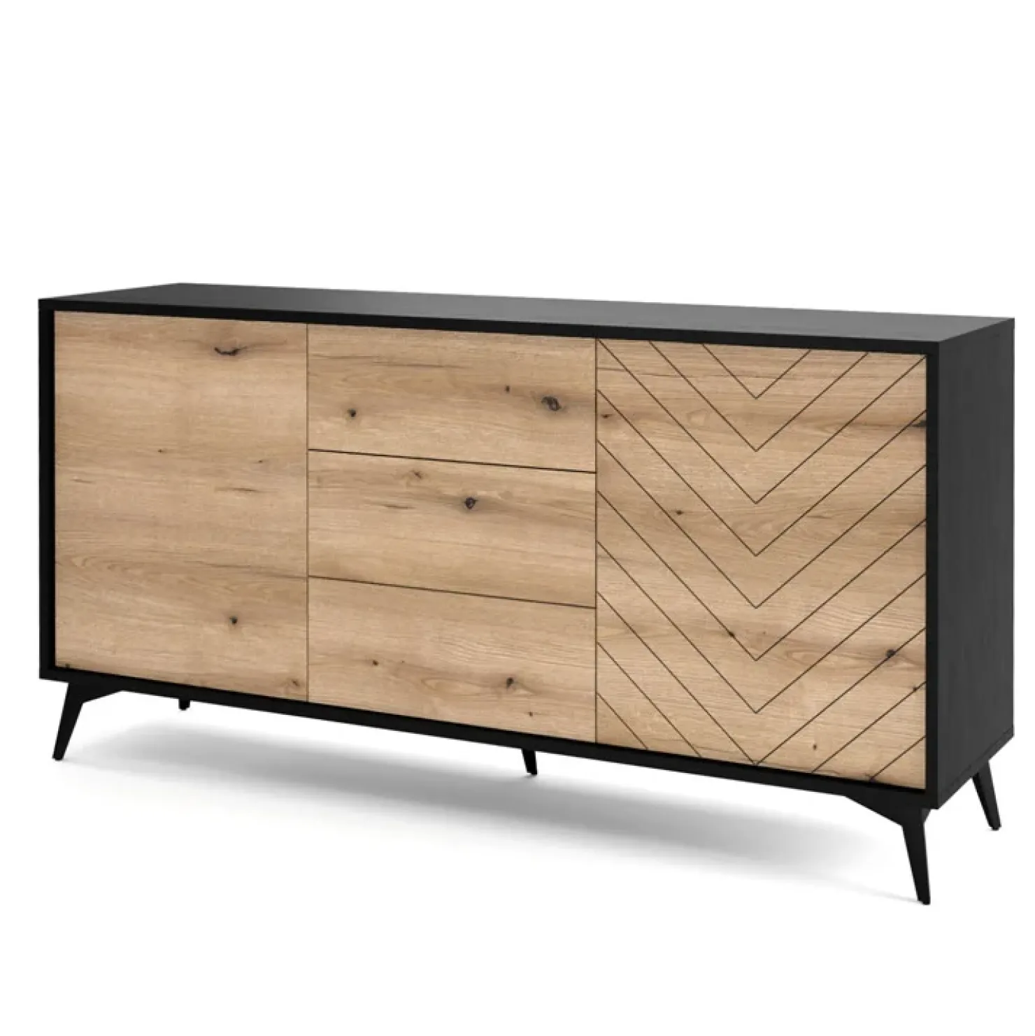 Garnero Arredamenti Credenza 154x77h cm 2 ante 3 cassetti moderna quercia nero Becca Outlet