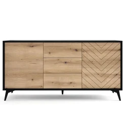 Garnero Arredamenti Credenza 154x77h cm 2 ante 3 cassetti moderna quercia nero Becca Outlet