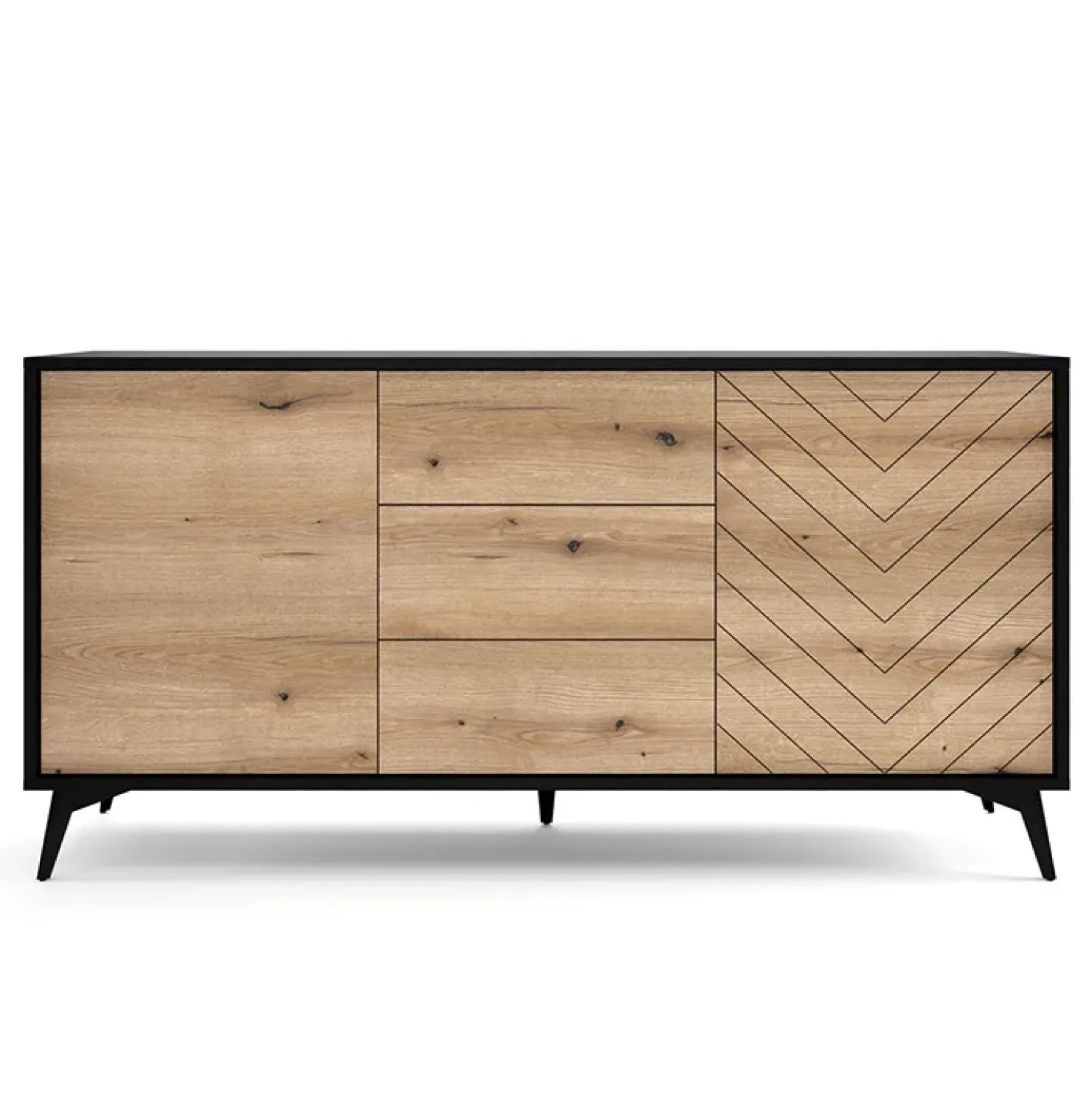 Garnero Arredamenti Credenza 154x77h cm 2 ante 3 cassetti moderna quercia nero Becca Outlet