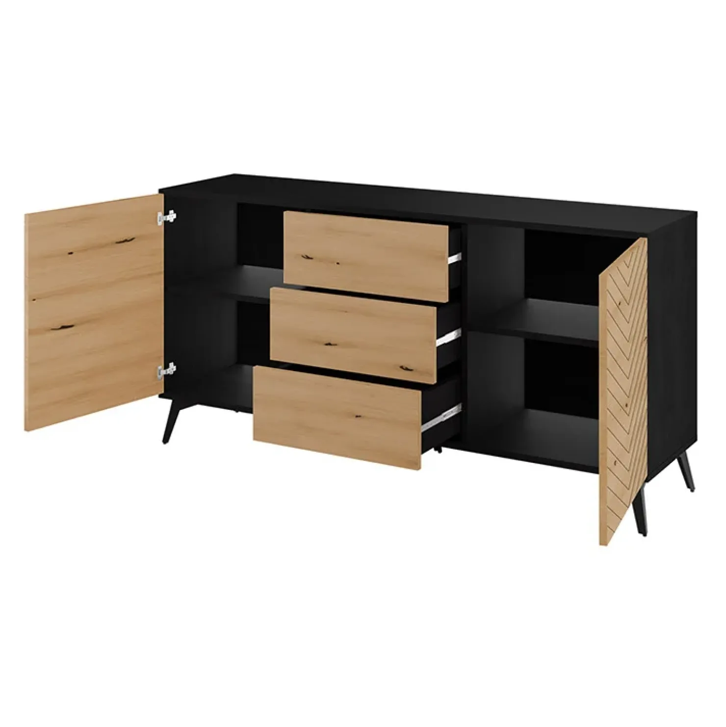 Garnero Arredamenti Credenza 154x77h cm 2 ante 3 cassetti moderna quercia nero Becca Outlet