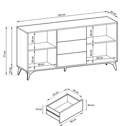 Garnero Arredamenti Credenza 154x77h cm 2 ante 3 cassetti moderna quercia nero Becca Outlet