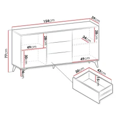 Garnero Arredamenti Credenza 154x77h cm 2 ante 3 cassetti moderna quercia nero Becca Outlet