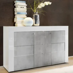 Garnero Arredamenti Credenza 138x84h cm 2 ante 3 cassetti bianco e cemento Easy New
