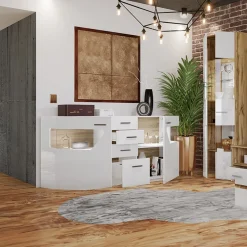 Garnero Arredamenti Credenza 180x81h cm 2 ante 4 cassetti bianco lucido Biancaneve New