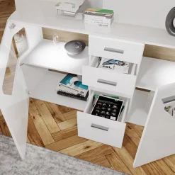 Garnero Arredamenti Credenza 180x81h cm 2 ante 4 cassetti bianco lucido Biancaneve New