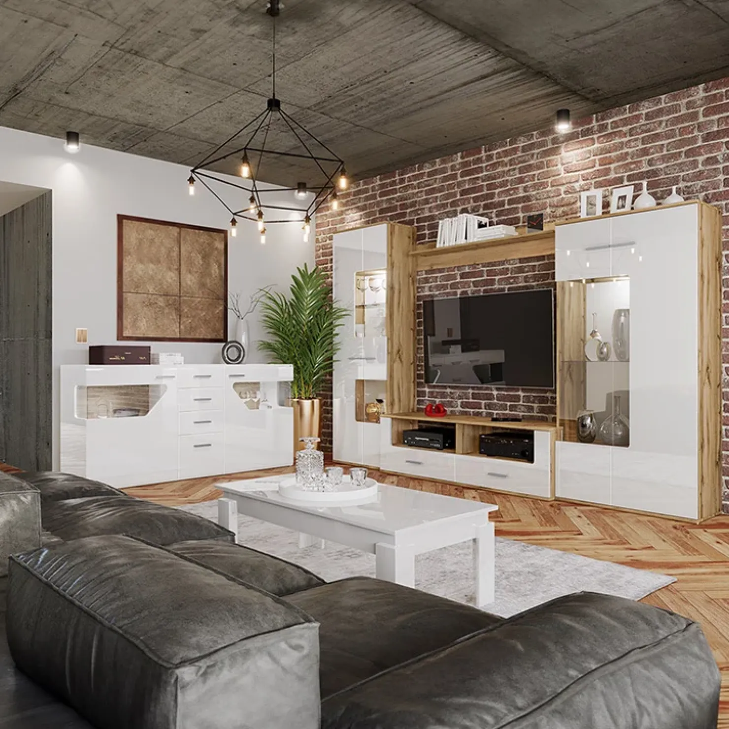 Garnero Arredamenti Credenza 180x81h cm 2 ante 4 cassetti bianco lucido Biancaneve New