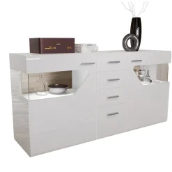 Garnero Arredamenti Credenza 180x81h cm 2 ante 4 cassetti bianco lucido Biancaneve New