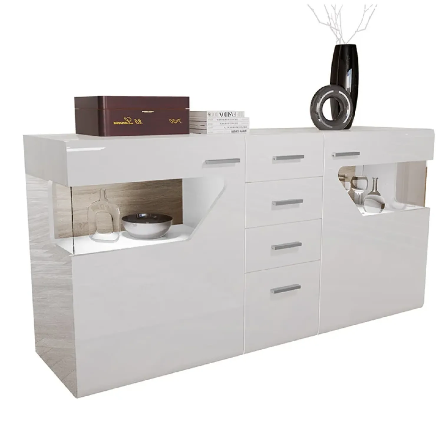 Garnero Arredamenti Credenza 180x81h cm 2 ante 4 cassetti bianco lucido Biancaneve New