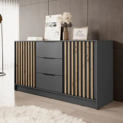 Garnero Arredamenti Credenza 155x86h cm 2 ante 3 cassetti soggiorno quercia Miller Antracite Sale