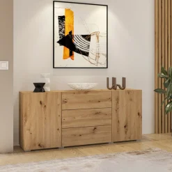 Garnero Arredamenti Credenza 140x63h cm 2 ante 3 cassetti moderna opaco Fusion Rovere Outlet