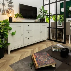 Garnero Arredamenti Credenza 199x96h cm 3 ante 3 cassetti arte povera pino bianco frassinato grafite Holga Bianco Frassinato - Grafite Outlet