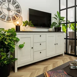 Garnero Arredamenti Credenza 199x96h cm 3 ante 3 cassetti arte povera pino bianco frassinato grafite Holga Bianco Frassinato - Grafite Outlet