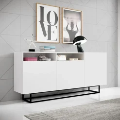 Garnero Arredamenti Credenza 180x80h cm 3 ante 2 vani moderna bianco nero Erice Gihome® Bianco Opaco New