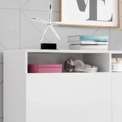 Garnero Arredamenti Credenza 180x80h cm 3 ante 2 vani moderna bianco nero Erice Gihome® Bianco Opaco New