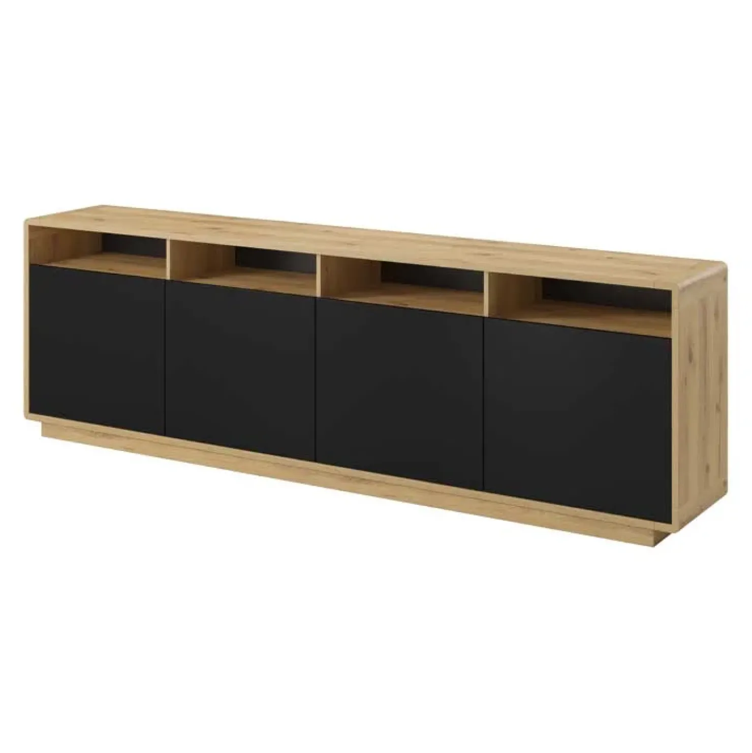 Garnero Arredamenti Credenza 238x75h cm 4 ante 4 vani a giorno moderna nero opaco rovere Esmond