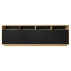 Garnero Arredamenti Credenza 238x75h cm 4 ante 4 vani a giorno moderna nero opaco rovere Esmond
