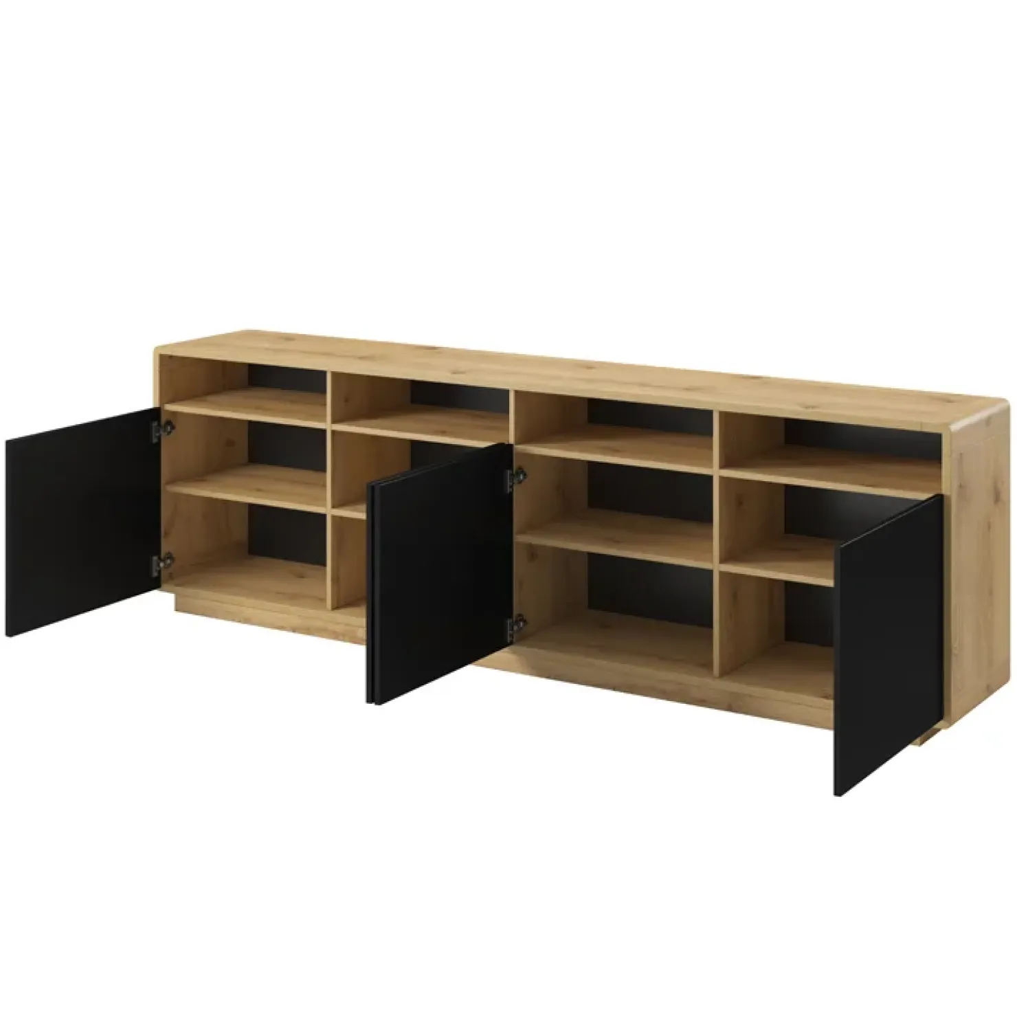 Garnero Arredamenti Credenza 238x75h cm 4 ante 4 vani a giorno moderna nero opaco rovere Esmond