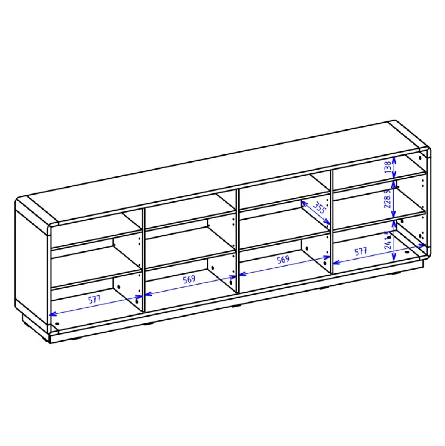Garnero Arredamenti Credenza 238x75h cm 4 ante 4 vani a giorno moderna nero opaco rovere Esmond