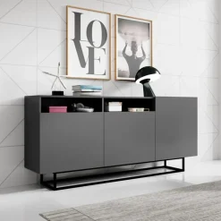 Garnero Arredamenti Credenza 180x80h cm 3 ante 2 vani moderna nero Erice Gihome® Antracite Online
